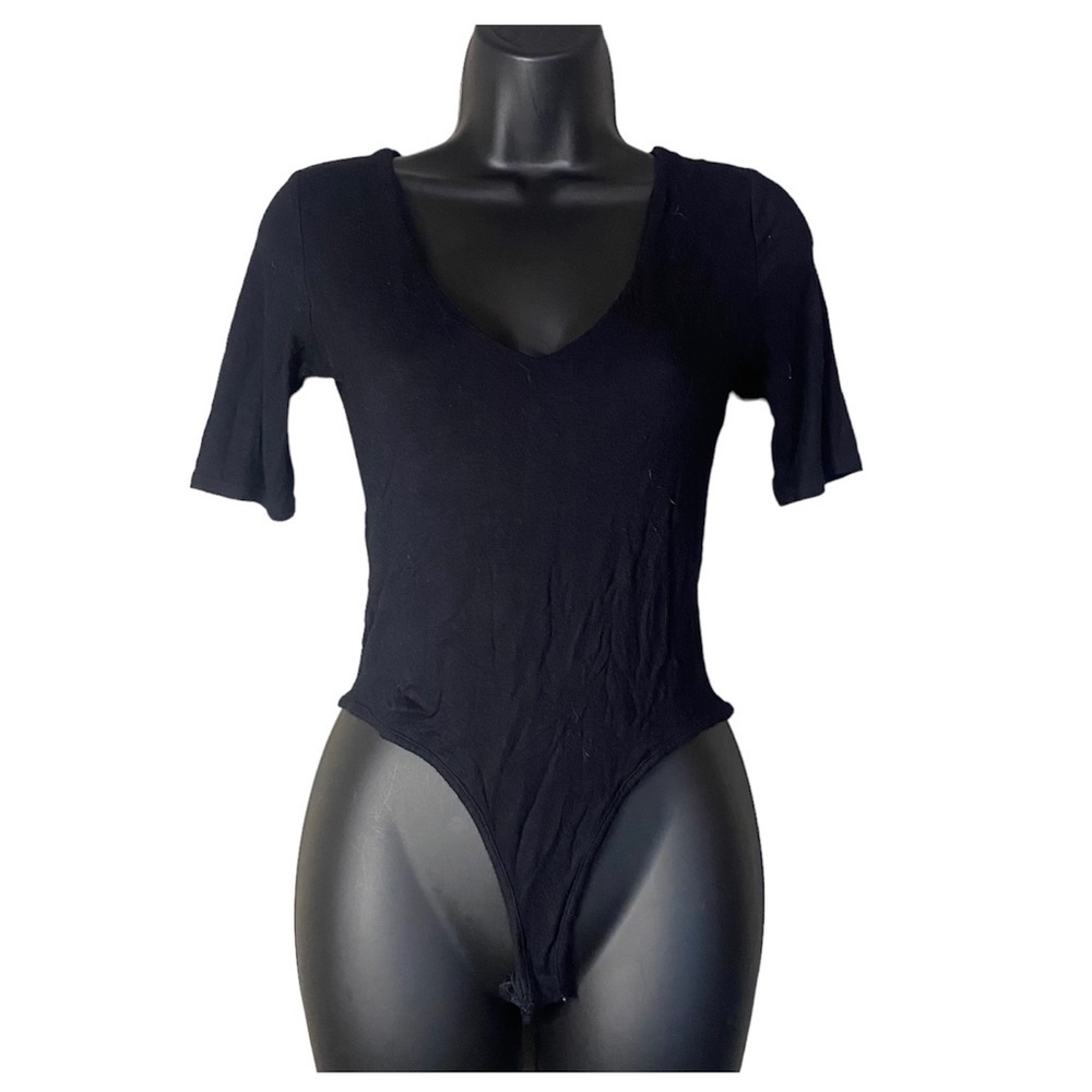 Love Nation 3/4 Sleeve V-Neck Black Bodysuit